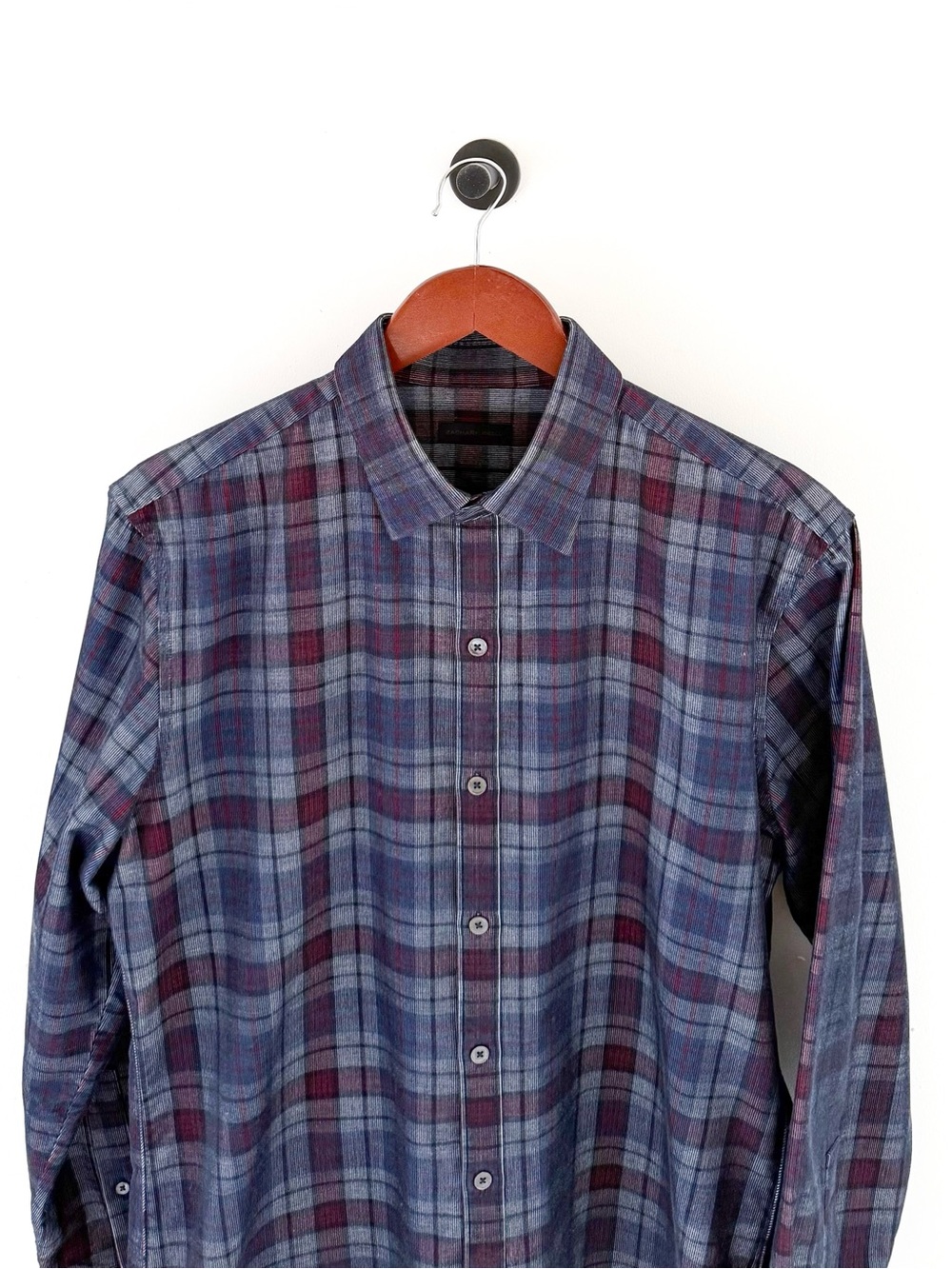 NEW Zachary Prell Corduroy Men's Plaid Button-Up Shirt Blue & Maroon M Cotton - Picture 6 of 12